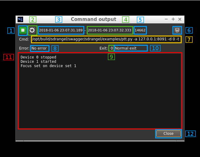 Main Window command output